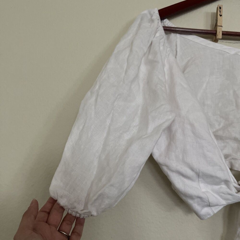 Posse Mia Linen Top SZ XXS White Women's Casual Front Ties Boho Crop Blouse Top - Picture 4 of 9